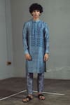 Buy_Mitesh Lodha_Grey Raw Silk Printed Kurta  _at_Aza_Fashions