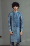 Mitesh Lodha_Grey Raw Silk Printed Kurta  _Online_at_Aza_Fashions