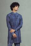 Buy_Mitesh Lodha_Grey Raw Silk Asymmetric Overlap Kurta  _at_Aza_Fashions