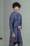 Shop_Mitesh Lodha_Grey Raw Silk Asymmetric Overlap Kurta  _Online_at_Aza_Fashions