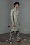 Shop_Mitesh Lodha_Grey Raw Silk Kurta _at_Aza_Fashions