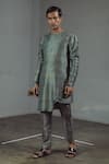 Mitesh Lodha_Grey Raw Silk Asymmetric Kurta _Online_at_Aza_Fashions