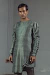 Buy_Mitesh Lodha_Grey Raw Silk Asymmetric Kurta _at_Aza_Fashions