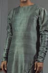 Buy_Mitesh Lodha_Grey Raw Silk Asymmetric Kurta _Online_at_Aza_Fashions