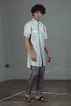 Mitesh Lodha_Grey Raw Silk Asymmetric Shirt  _Online_at_Aza_Fashions