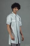 Buy_Mitesh Lodha_Grey Raw Silk Asymmetric Shirt  _at_Aza_Fashions