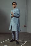 Mitesh Lodha_Grey Raw Silk Draped Kurta  _Online_at_Aza_Fashions