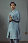 Buy_Mitesh Lodha_Grey Raw Silk Draped Kurta  _at_Aza_Fashions