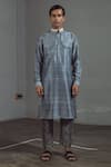 Mitesh Lodha_Grey Raw Silk Mandarin Collar Kurta  _Online_at_Aza_Fashions