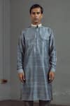 Buy_Mitesh Lodha_Grey Raw Silk Mandarin Collar Kurta  _at_Aza_Fashions