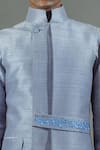 Buy_Mitesh Lodha_Grey Raw Silk Asymmetric Nehru Jacket  _Online_at_Aza_Fashions