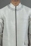 Buy_Mitesh Lodha_Grey Raw Silk Front-zipper Nehru Jacket  _Online_at_Aza_Fashions