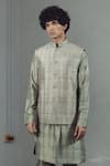 Buy_Mitesh Lodha_Grey Raw Silk Pintuck Nehru Jacket  _at_Aza_Fashions