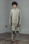 Mitesh Lodha_Grey Raw Silk Pintuck Nehru Jacket  _Online_at_Aza_Fashions