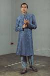 Mitesh Lodha_Grey Raw Silk Embroidered Sherwani _Online_at_Aza_Fashions