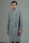 Buy_Mitesh Lodha_Grey Raw Silk Embroidered Sherwani  _at_Aza_Fashions