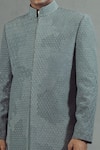 Buy_Mitesh Lodha_Grey Raw Silk Embroidered Sherwani  _Online_at_Aza_Fashions