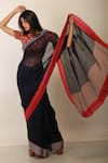 Buy_Soumodeep Dutta_Blue Saree Handwoven  Blouse Chanderi _at_Aza_Fashions