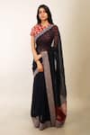 Soumodeep Dutta_Blue Saree Handwoven  Blouse Chanderi _Online_at_Aza_Fashions