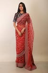 Soumodeep Dutta_Red Floral Print Saree With Embroidered Blouse _Online_at_Aza_Fashions