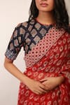 Soumodeep Dutta_Red Floral Print Saree With Embroidered Blouse _at_Aza_Fashions