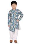 Buy_Saka Designs_Blue Cotton Printed Floral Angrakha Style Achkan And Pant Set  _at_Aza_Fashions