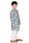 Saka Designs_Blue Cotton Printed Floral Angrakha Style Achkan And Pant Set  _Online_at_Aza_Fashions