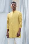 Buy Antar Agni Yellow Linen Blend Shirt at Aza Fashions Buy_Antar Agni_Yellow Linen Blend Shirt _at_Aza_Fashions