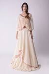 Buy_Shwetanga_White Organic Cotton Floral, Sequin V Neck Printed Crop Top And Lehenga Set _Online_at_Aza_Fashions