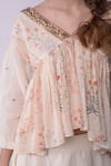 Shwetanga_White Organic Cotton Floral, Sequin V Neck Printed Crop Top And Lehenga Set _at_Aza_Fashions