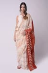 Buy_Shwetanga_White Organic Cotton Printed Floral And Leaf Motifs Applique Saree With Blouse _at_Aza_Fashions