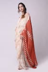 Shwetanga_White Organic Cotton Printed Floral And Leaf Motifs Applique Saree With Blouse _Online_at_Aza_Fashions