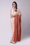 Buy_Shwetanga_White Organic Cotton Printed Floral And Leaf Motifs Applique Saree With Blouse _Online_at_Aza_Fashions