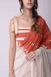 Shop_Shwetanga_White Organic Cotton Printed Saree With Smocked Top_Online_at_Aza_Fashions