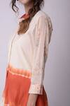 Shop_Shwetanga_White Organic Cotton Floral Motifs, Tie-dye Shirt Collar Tie Dye Dress _Online_at_Aza_Fashions