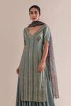 Buy_Ekaya_Green Silk V Neck Handwoven Gharara Set  _at_Aza_Fashions