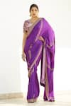 Buy_Romaa_Purple Dupion Embroidered Zardozi Work V Neck Hand Saree With Blouse  _at_Aza_Fashions