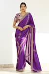 Shop_Romaa_Purple Dupion Embroidered Zardozi Work V Neck Hand Saree With Blouse  _at_Aza_Fashions