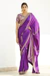 Romaa_Purple Dupion Embroidered Zardozi Work V Neck Hand Saree With Blouse  _Online_at_Aza_Fashions