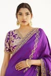 Romaa_Purple Dupion Embroidered Zardozi Work V Neck Hand Saree With Blouse  _at_Aza_Fashions