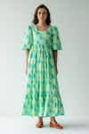 Buy_Sruti Dalmia_Green Gots Organic Cottonlining 100% Viscose Hand Lexi Cotton Dress  _at_Aza_Fashions