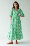 Sruti Dalmia_Green Gots Organic Cottonlining 100% Viscose Hand Lexi Cotton Dress  _Online_at_Aza_Fashions