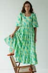 Buy_Sruti Dalmia_Green Gots Organic Cottonlining 100% Viscose Hand Lexi Cotton Dress  _Online_at_Aza_Fashions