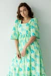 Shop_Sruti Dalmia_Green Gots Organic Cottonlining 100% Viscose Hand Lexi Cotton Dress  _Online_at_Aza_Fashions