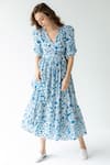 Sruti Dalmia_Blue Pure Cotton Hazel Floral Print Dress_Online_at_Aza_Fashions