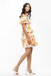 Buy_Mandira Wirk Resort_Peach Chiffon Floral Motifs One Shoulder Print Dress _Online_at_Aza_Fashions
