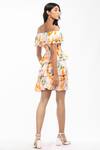 Shop_Mandira Wirk Resort_Peach Chiffon Floral Motifs One Shoulder Print Dress _Online_at_Aza_Fashions