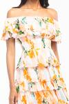 Mandira Wirk Resort_Peach Chiffon Floral Motifs One Shoulder Print Dress _at_Aza_Fashions