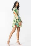 Buy_Mandira Wirk_Green Cotton Lurex Printed Tropical Motifs Band Collar Shirt Dress _Online_at_Aza_Fashions