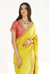 Shop_Romaa_Yellow Dupion Embroidered Zardozi Work V Neck Hand Saree With Blouse  _at_Aza_Fashions